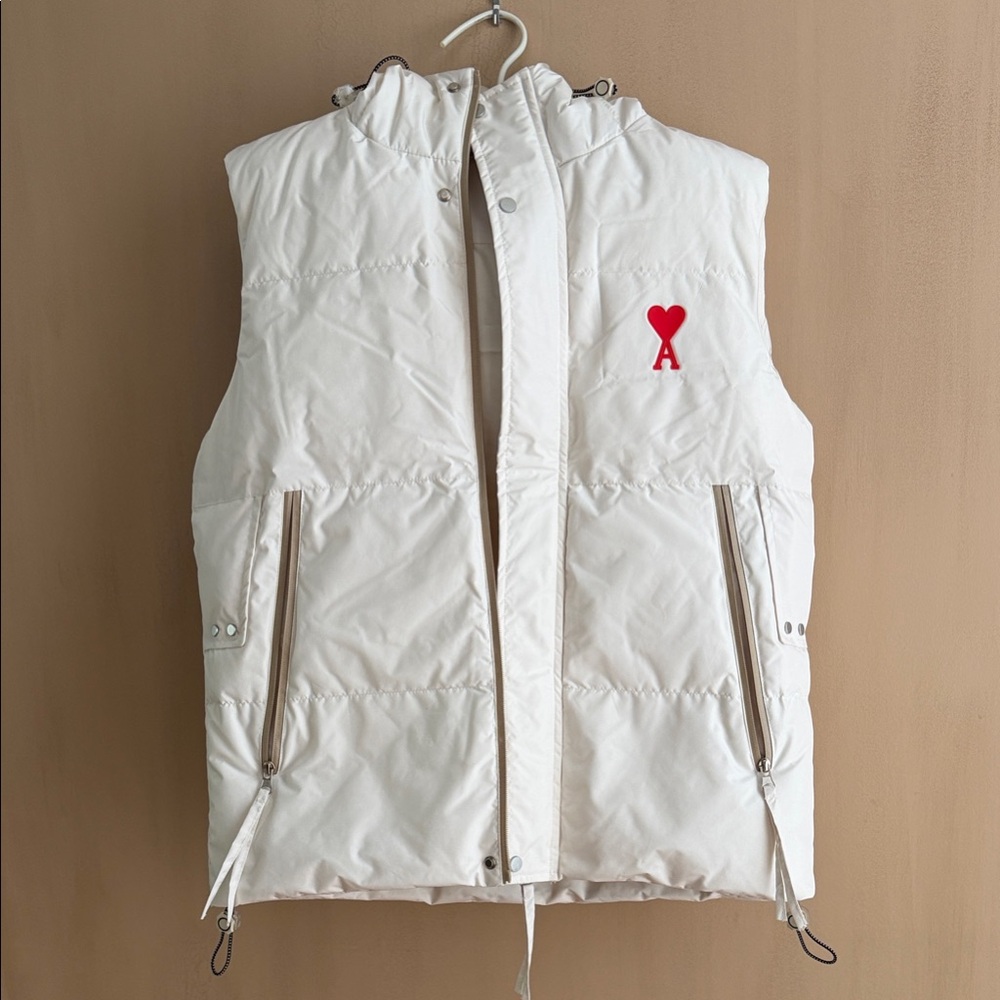 White Quilted Puffer Vest with Red Heart Logo